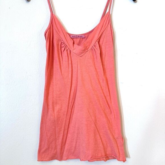 Velvet by Anthropologie Semi-Surplice V-Neck Spaghetti Strap Cami Top Coral Pink - Picture 1 of 4